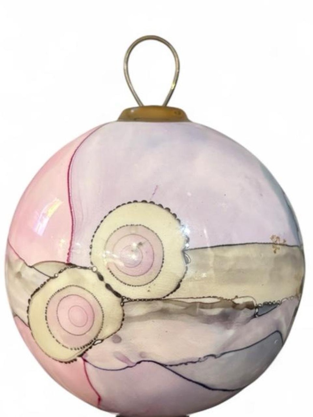 1986 Frederick Frances Hand Painted Porcelain Ornament Abstract Swirl Signed FF